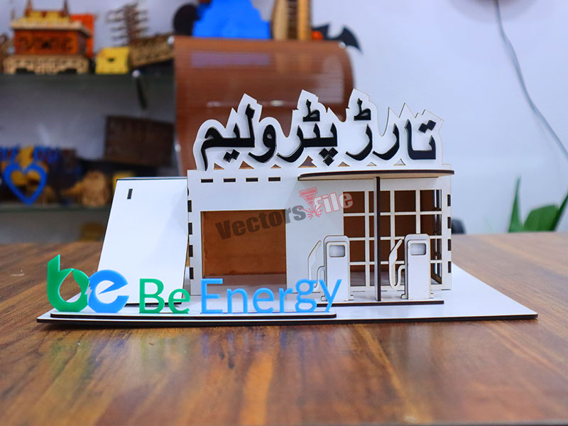 Laser Cut Petrol Pump Gas Station with Parking Garage 3D Puzzle Building Model