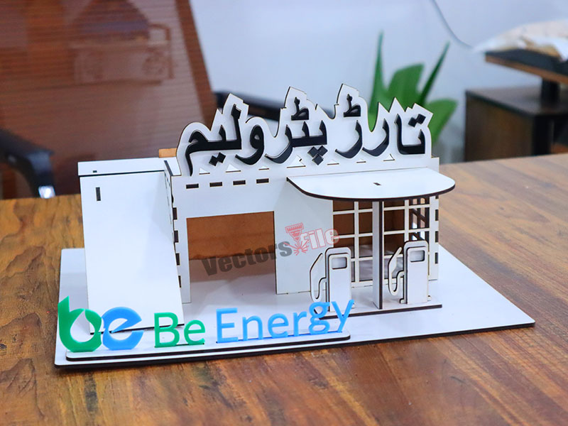 Laser Cut Petrol Pump Gas Station with Parking Garage 3D Puzzle Building Model
