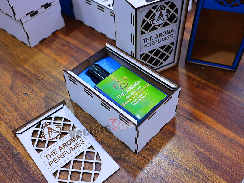 Laser Cut Wooden Perfume Gift Box with Sliding Lid Design