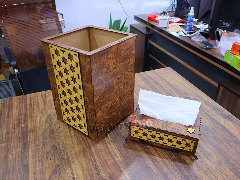 Laser Cut Premium Tissue Holder and Trash Bin Set Design