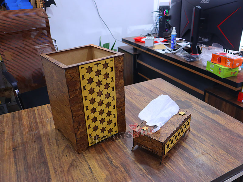 Laser Cut Premium Tissue Holder and Trash Bin Set Design