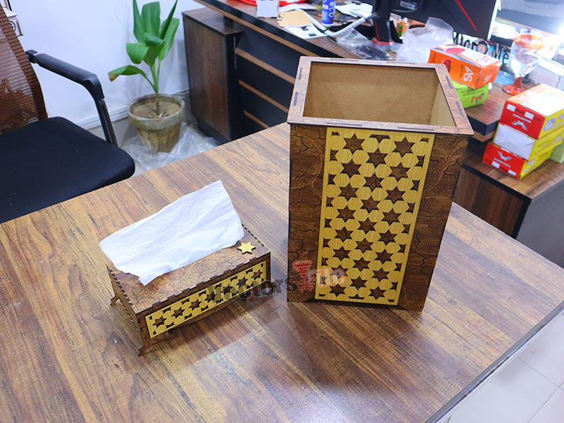 Laser Cut Premium Tissue Holder and Trash Bin Set Design