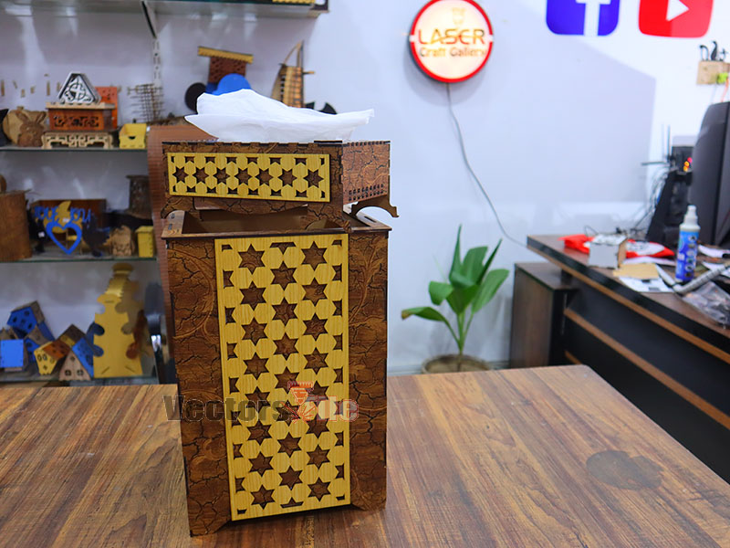 Laser Cut Premium Tissue Holder and Trash Bin Set Design
