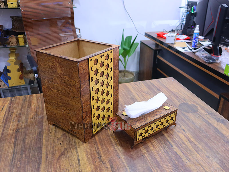 Laser Cut Premium Tissue Holder and Trash Bin Set Design