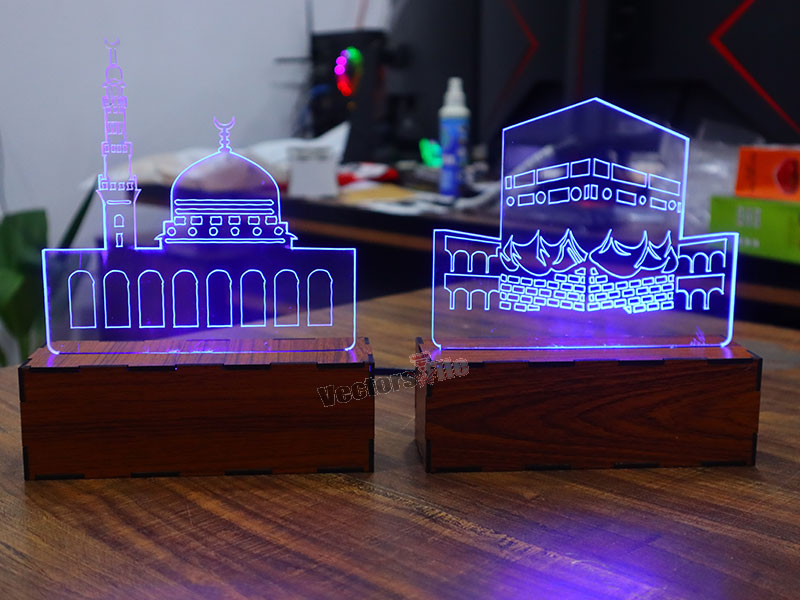 Masjid e Nabvi and Kaba Mubarak Laser Cut 3D Illusion Lamp Design