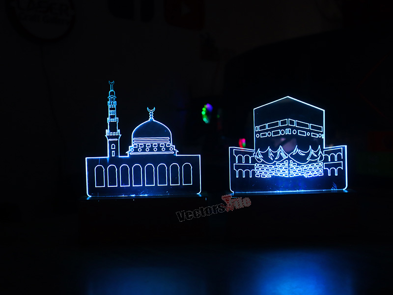 Masjid e Nabvi and Kaba Mubarak Laser Cut 3D Illusion Lamp Design