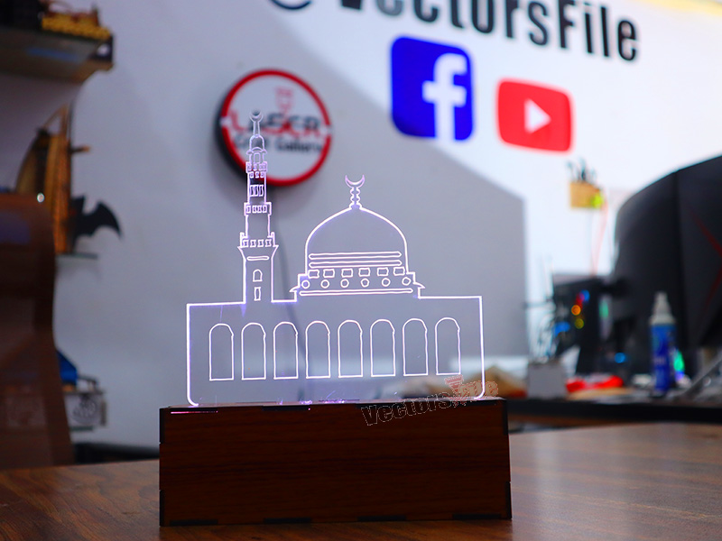 Masjid e Nabvi and Kaba Mubarak Laser Cut 3D Illusion Lamp Design