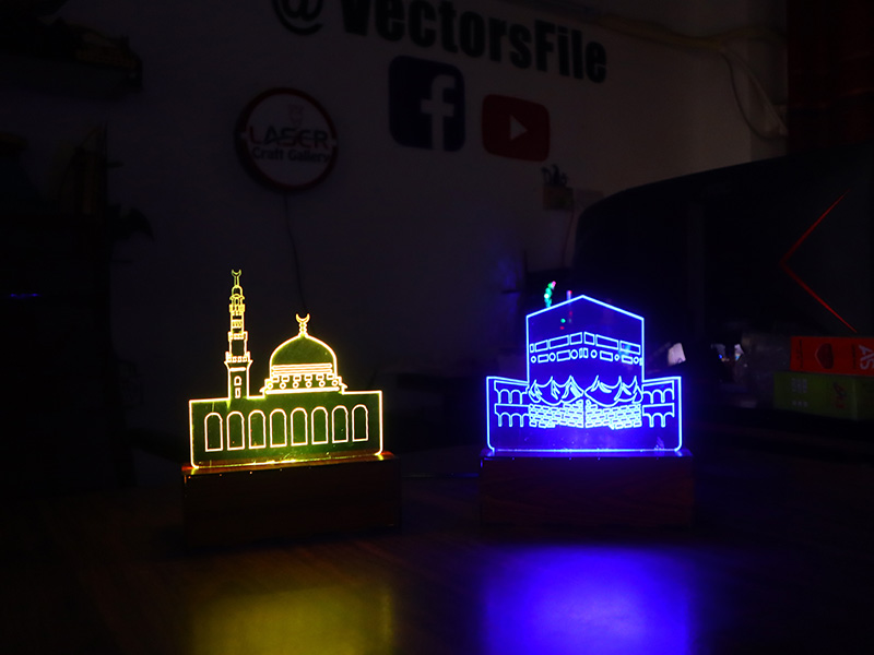 Masjid e Nabvi and Kaba Mubarak Laser Cut 3D Illusion Lamp Design