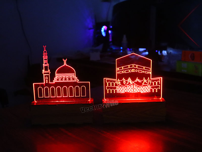 Masjid e Nabvi and Kaba Mubarak Laser Cut 3D Illusion Lamp Design