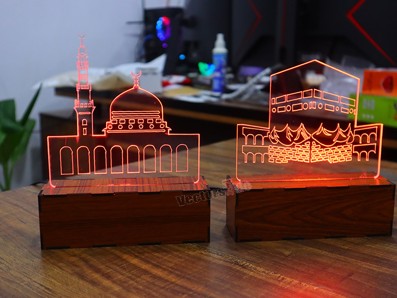 Masjid e Nabvi and Kaba Mubarak Laser Cut 3D Illusion Lamp Design