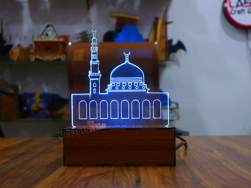 Masjid e Nabvi and Kaba Mubarak Laser Cut 3D Illusion Lamp Design