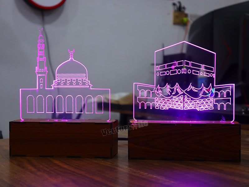 Masjid e Nabvi and Kaba Mubarak Laser Cut 3D Illusion Lamp Design