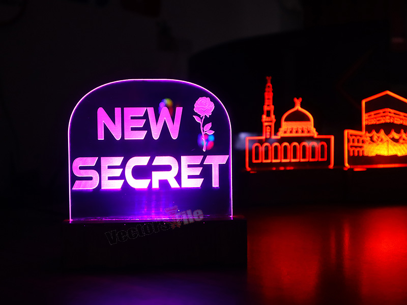Laser Cut Personalised 3D illusion Acrylic Lamp Night Light with Stand
