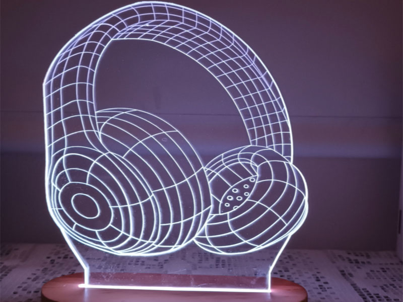 Laser Cut Headphone Shape 3D Illusion Acrylic LED Lamp with Base Template