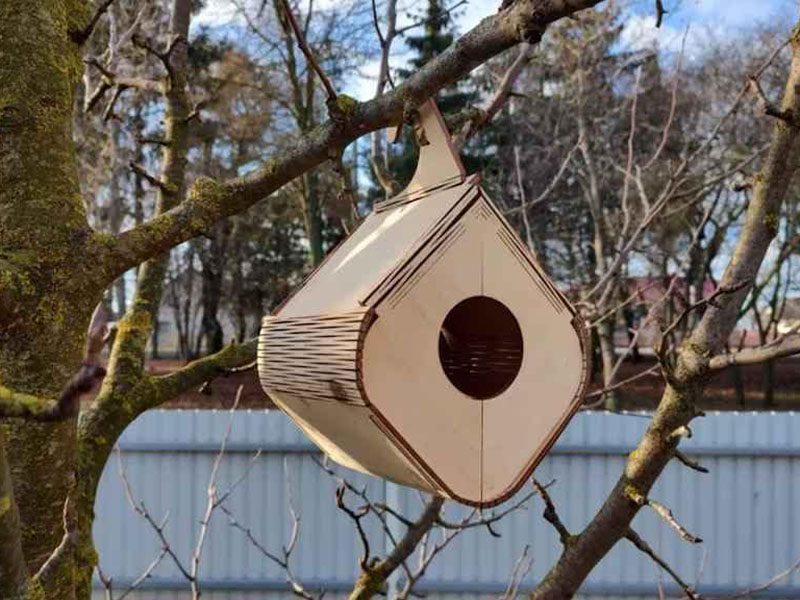 Laser Cut Birdhouse for Outdoor Wooden Bird Shelter with Hanger