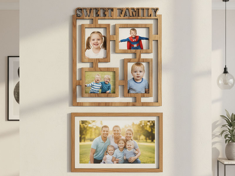 Laser Cut Sweet Family 4 Photos 7×5 Frame Size Wall Decor Idea