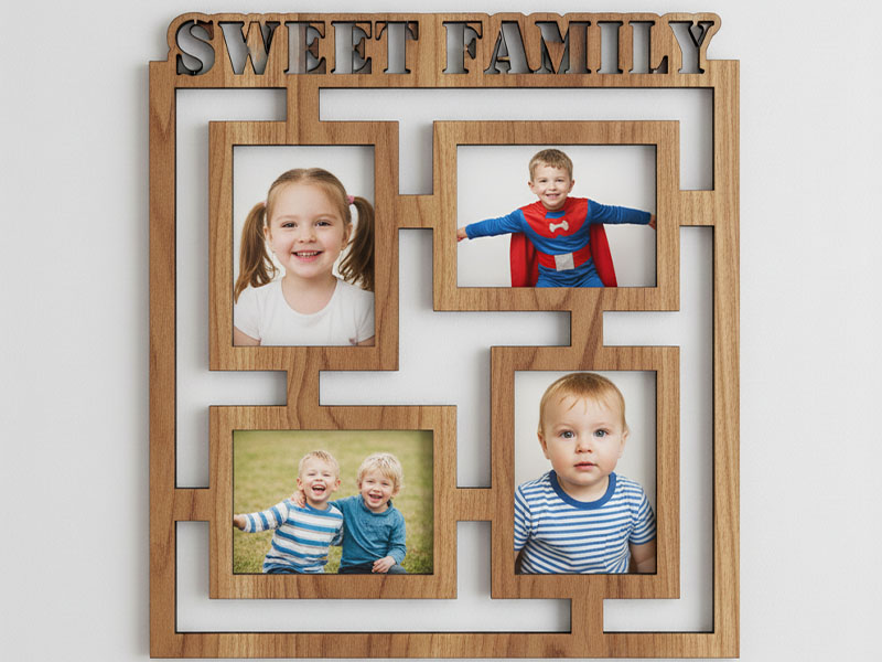 Laser Cut Sweet Family 4 Photos 7×5 Frame Size Wall Decor Idea