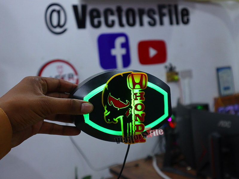 Laser Cut Acrylic Horror Skull with Honda Logo Cut Out Template
