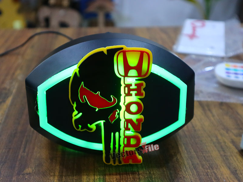 Laser Cut Acrylic Horror Skull with Honda Logo Cut Out Template