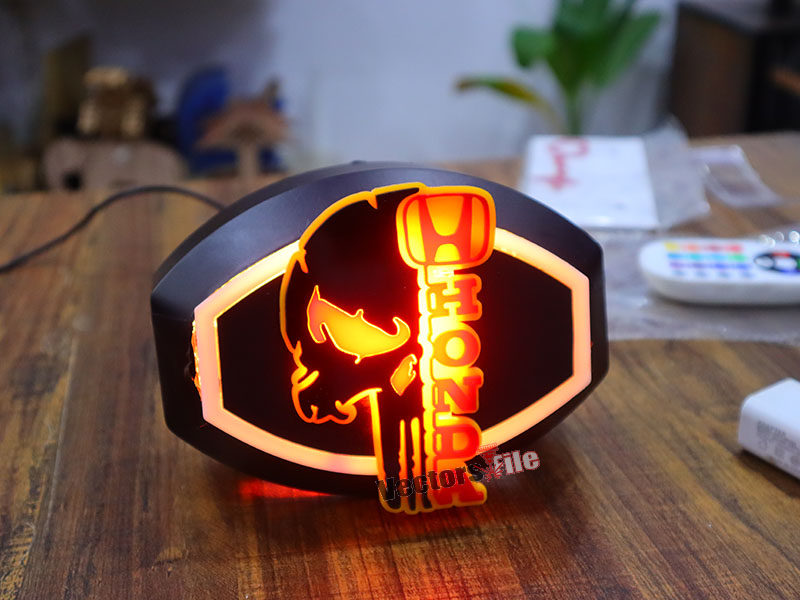 Laser Cut Acrylic Horror Skull with Honda Logo Cut Out Template