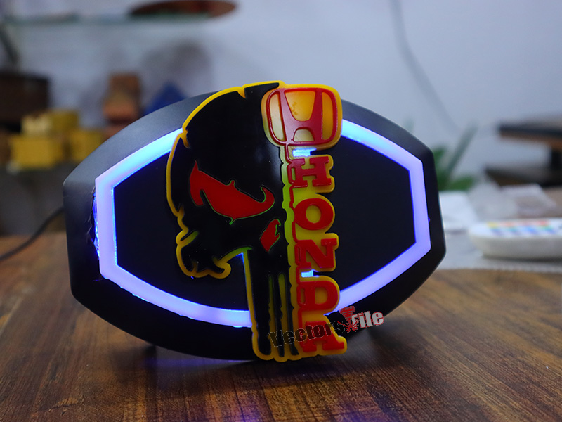 Laser Cut Acrylic Horror Skull with Honda Logo Cut Out Template