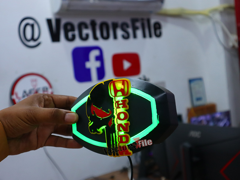 Laser Cut Acrylic Horror Skull with Honda Logo Cut Out Template