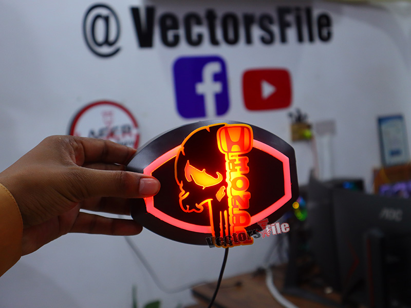 Laser Cut Acrylic Horror Skull with Honda Logo Cut Out Template