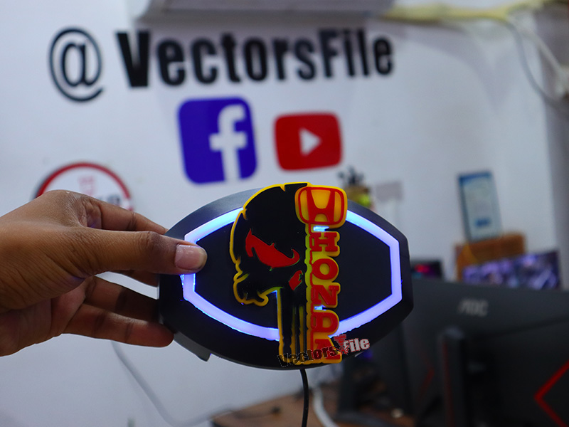 Laser Cut Acrylic Horror Skull with Honda Logo Cut Out Template