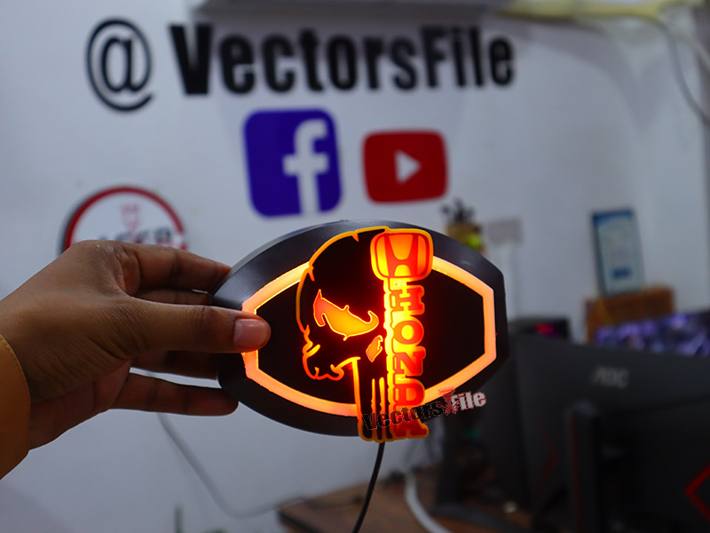 Laser Cut Acrylic Horror Skull with Honda Logo Cut Out Template