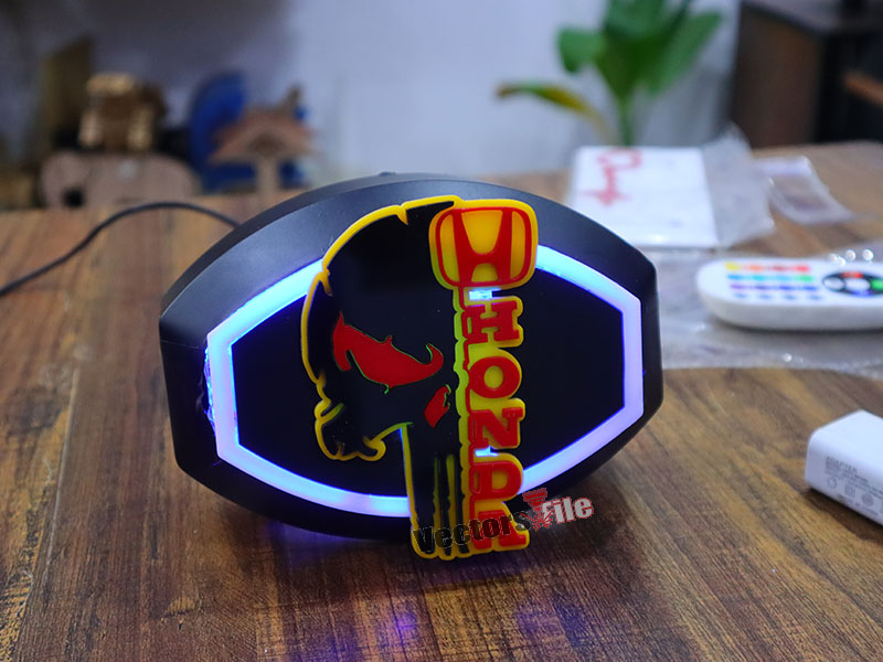 Laser Cut Acrylic Horror Skull with Honda Logo Cut Out Template