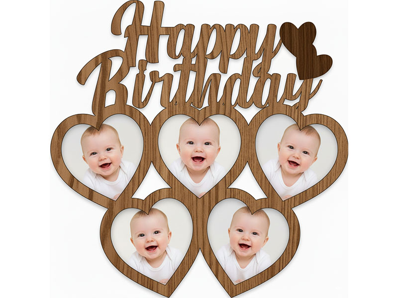 Laser Cut Happy Birthday Heart Photo Frame Design