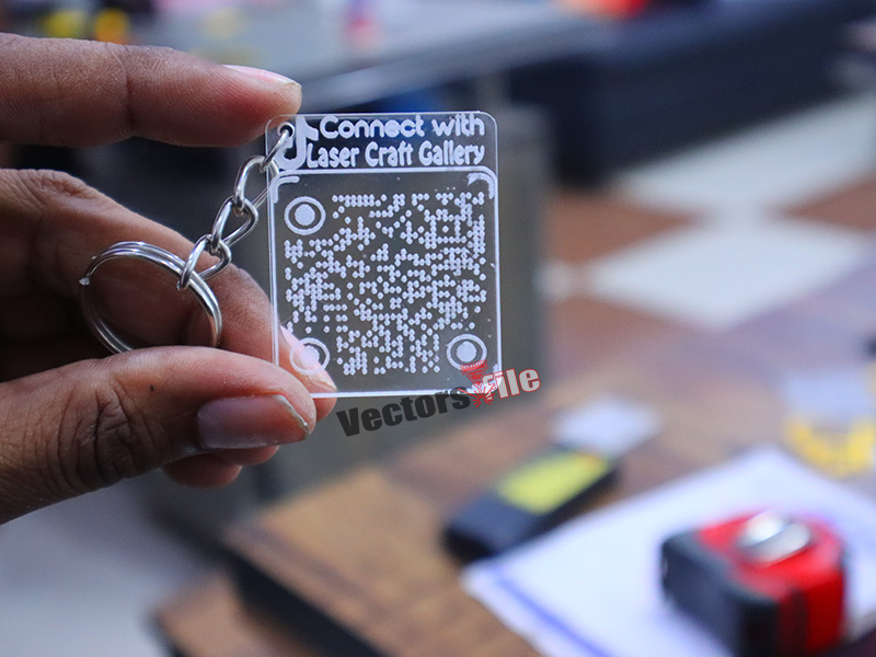 Laser Cut Custom QR Code Keychain Design