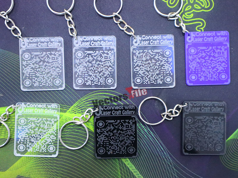 Laser Cut Custom QR Code Keychain Design