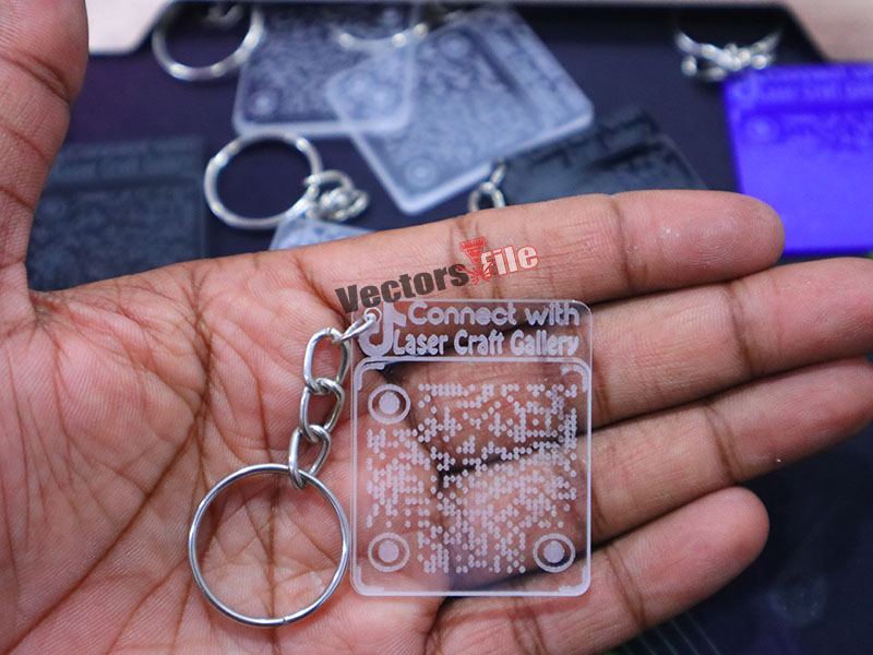 Laser Cut Custom QR Code Keychain Design