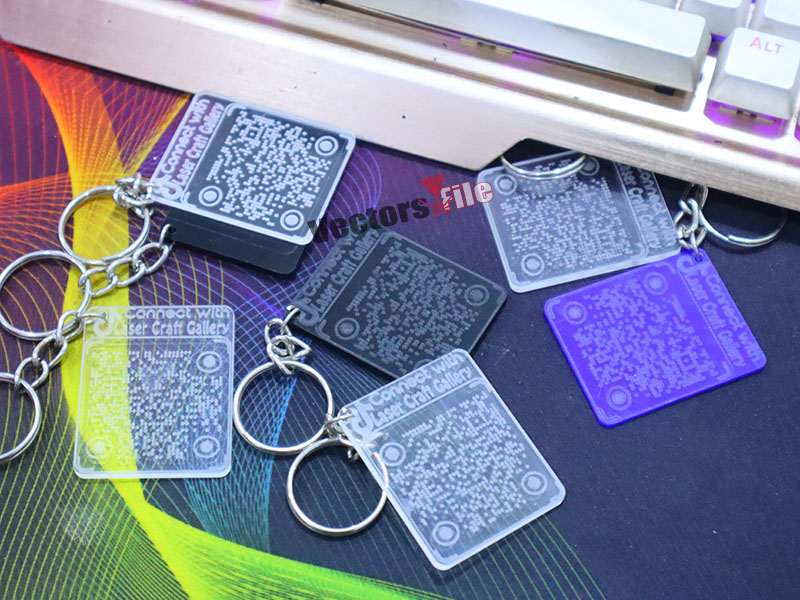 Laser Cut Custom QR Code Keychain Design