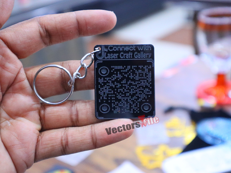Laser Cut Custom QR Code Keychain Design