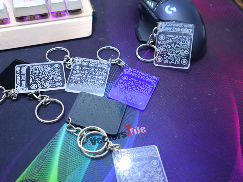 Laser Cut Custom QR Code Keychain Design