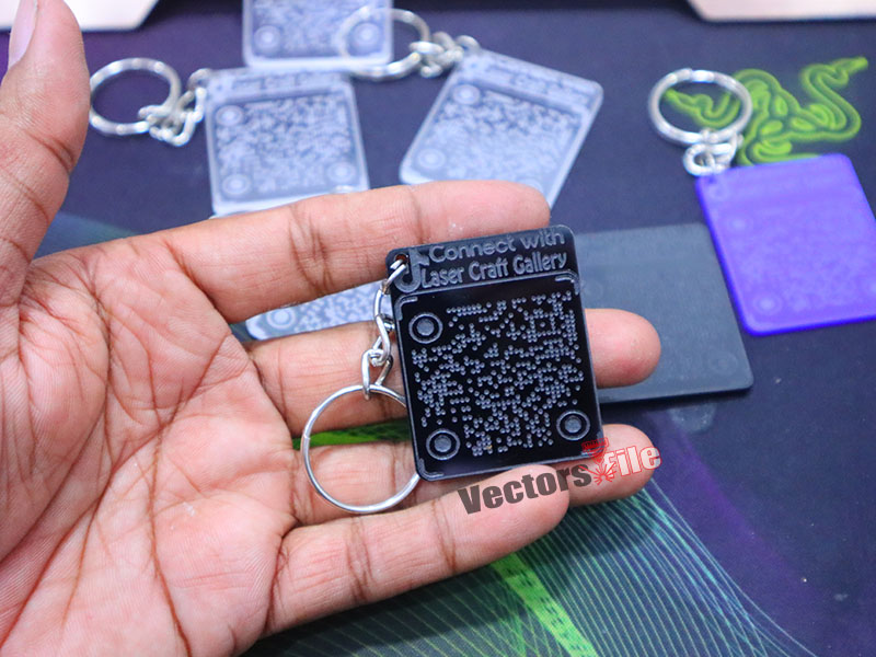 Laser Cut Custom QR Code Keychain Design