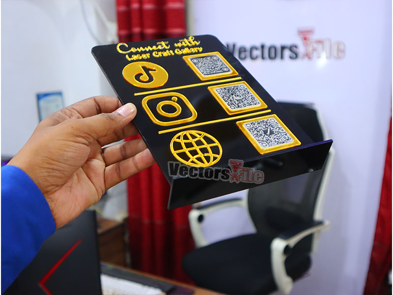 Laser Cut Custom Social Media QR Code Stand Template