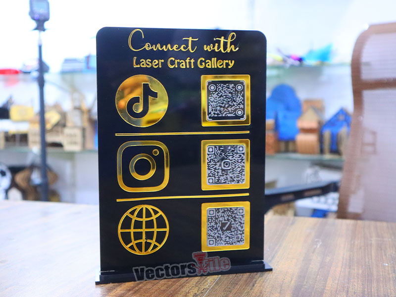 Laser Cut Custom Social Media QR Code Stand Template