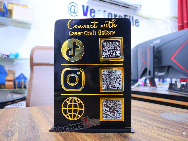 Laser Cut Custom Social Media QR Code Stand Template
