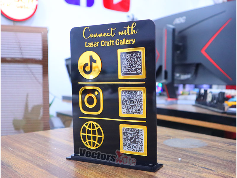 Laser Cut Custom Social Media QR Code Stand Template