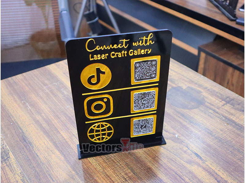 Laser Cut Custom Social Media QR Code Stand Template
