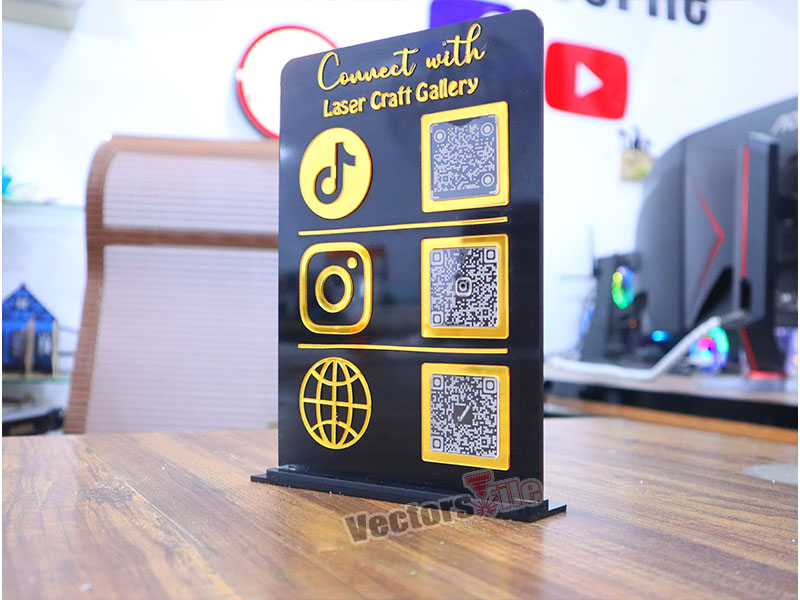 Laser Cut Custom Social Media QR Code Stand Template