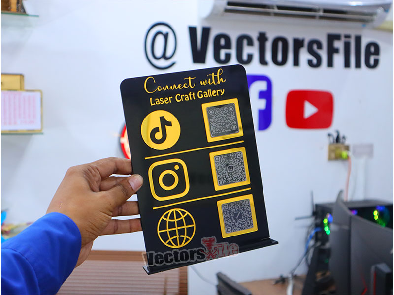 Laser Cut Custom Social Media QR Code Stand Template