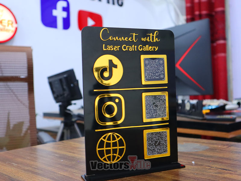 Laser Cut Custom Social Media QR Code Stand Template