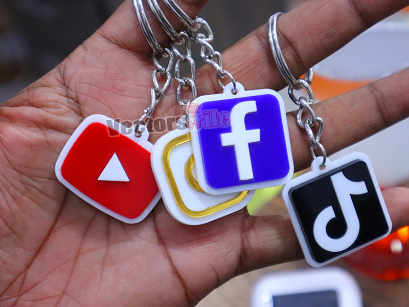 Laser Cut YouTube Icon with Custom ID Acrylic Keyring Design