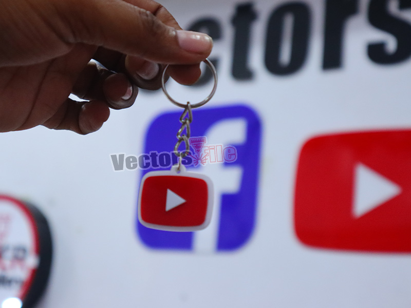 Laser Cut YouTube Icon with Custom ID Acrylic Keyring Design