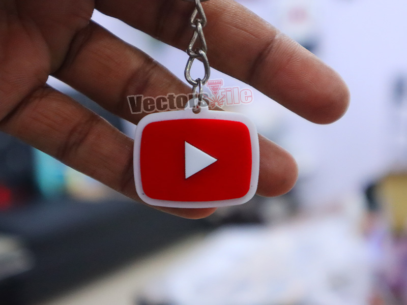 Laser Cut YouTube Icon with Custom ID Acrylic Keyring Design