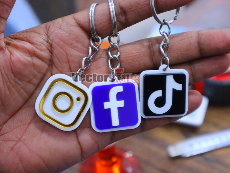 Laser Cut Instagram Icon with Custom ID Acrylic Keyring Design